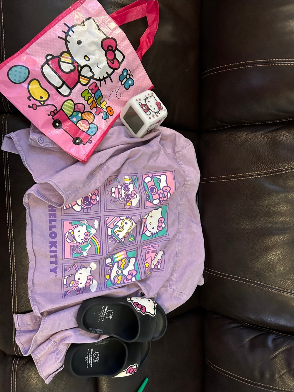 Hellokitty bundle purple jean jacket hello kitty sandals digital clock with bag